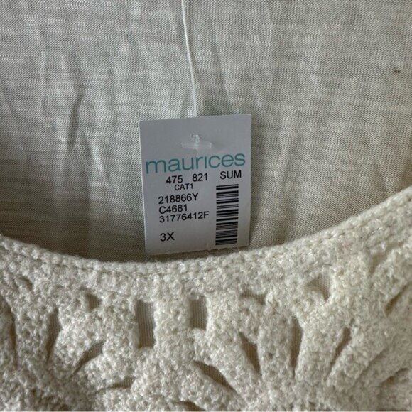 Maurices 3X Cream Sleeveless Crochet Blouse Tank Top Boho Chic Embellished - Picture 6 of 10